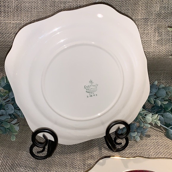 Vintage Eggshell Nautilus, Maroon Band W/Gold by Homer Laughlin Salad Plates - Picture 4 of 6